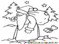 Dibujo De Santa Claus Caminando Con Un Saco Lleno De Juguetes En Su Espalda Para Pintar Y Colorear