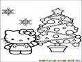 Hello Kitty En Navidad Dibujo De La Gatita Kity Con El Arbol De Navidad Para Pintar Y Colorear