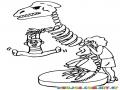 Dibujo De Nino Colgado De Un Esqueleleto De Dinosaurio En El Muse De Estanzuela Zacapa