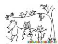 Dibujo De Perro Gato Y Taron De Amigos Para Pintar Y Colorear Con Un Pajarito Y Ratones En Un Arbol