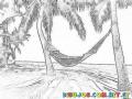 Dibujo De Hamaca Amarrada En Dos Palmeras En Frente Del Mar Caribe Para Pintar Y Colorear Vacaciones En La Playa