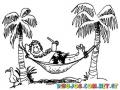 Dibujo D Ehombre Descansando En Hamaca Para Pintar Y Colorear Amaca En La Playa De Hawaii