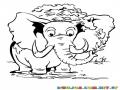 Dibujo De Elefante Banandose En El Rio Echandose Agua Encima El Mismo Con Su Trompa Para Pintar Y Colorear