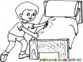 Dibujo De Nino Haciendo Su Cama Para Pintar Y Colorear