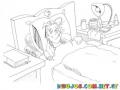 Dibujo De Mujer Enferma Postrada En Cama Para Pintar Y Colorear Enfermita acostada