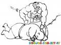 Dibujo De Pelea Callejera De Hombre Musculoso Contra Un Gordo Para Pintar Y Colorear