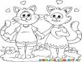 Dibujo De Gatos Enamorados Para Pintar Y Colorear Gatito Y Gatita Tomados De La Mano