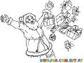 Dibujo De Santaclaus Tirando Muchos Regalos De Navidad Para Pintar Y Colorear A Santacalus