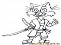 Dibujo De Gato Samurai Con Espada Para Pintar Y Colorear