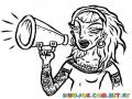Dibujo De Mujer Tatuada Con Megafono Para Pintar Y Colorear Senora Con Tatuajes En Todo El Cuerpo