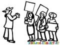 Huelga De Trabajadores Dibujo De Gente Protestatando Con Pancartas Y Carteles Para Pintar Y Colorear