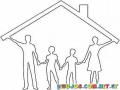 Dibujo De Familia Sosteniendo El Techo De Una Casa Para Pintar Y Colorear Familia Formando Un Casa