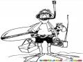 Vacaciones En La Playada Dibujo De Hombre Con Implementos De Playa Para Pintar Y Colorear Tabla De Surf Pataletas Hielera Snorkel Careta Toalla Salvavidas Y Radio Grabadora