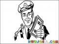 Dibujo De Policia Feliz Recibiendo El Dinero de Su Salario Para Pintar Y Colorear