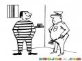 Dibujo De Preso Y Policia en la carcel Para Pintar Y Colorear prisionero encarcelado
