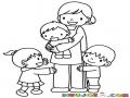 Dibujo De Mama Soltera Con 3 Hijos Para Pintar Y Colorear
