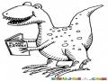 Dibujo De Dinosaurio Leyendo Un Libro Para Pintar Y Colorear