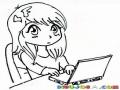Chica Con Mini Laptop Para Pintar Y Colorear Dibujo De Mujer Con Computadora Portatil