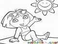 Dibujo De Dora Exploradora En La Playa Tomando El Sol Para Pintar Y Colorear