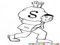 Dibujo De Hombre Feliz Cargando Una Gran Bolsa De Dinero En La Espalda Para Pintar Y Colorear