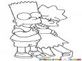 Dibujo De Bart Simpson Abrazando A Su Hermanita Para Pintar Y Colorear Abrazo De Hermanos