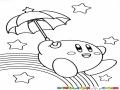 Dibujo De Kirby Rebalandose De Un Arcoiris Con Una Sombrilla Para Pintar Y Colorear