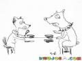 Dibujo De Perro Y Cerdo Comiendo Juntos En La Mesa Para Pintar Y Colorear