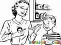 Mama Dando Medicina A Su Hijo Para Pintar Y Colorear