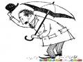 Dibujo De Un Hombre Caballero Saludando Con Su Sombrero Bajo Un Paraguas Para Pintar Y Colorear