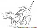 Dibujo De Don Quijote Con Su Escudo Su Lanza Y Su Caballo Para Pintar Y Colorear