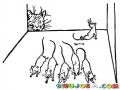 Dibujo De 6 Ratones Asustados Por El Gato Para Pintar Y Colorear