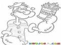 Dibujo De Popeye Comiendo Espinacas Para Pintar Y Colorear