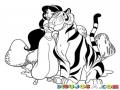Dibujo De La Princesa Jazmin Abrazando Al Tigre Para Pintar Y Colorear
