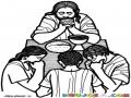 Dibujo De Familia Orando Por Los Alimentos Para Pintar Y Colorear