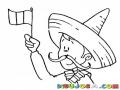 Dibujo De Mexicano Con Sombrero Charro Y Con La Bandera De Mexico Para Pintar Y Colorear