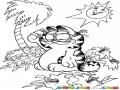 Dibujo De Garfield En La Playa Con Anteojos Para Pintar Y Colorear