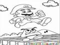 Colorear a Mario Bros saltando sobre un hongo