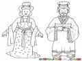 Dibujo De Reina Y Rey Japones Para Pintar Y Colorear