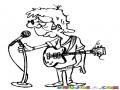 Dibujo De Viejo Rockanrolero En Un Microfono Con Su Guitarra Para Pintar Y Colorear