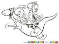Dibujo De Pebbles Y Banban Cabalgando Sobre Dino Para Pintar Y Colorear A Los Bebes De Los Picapiedra