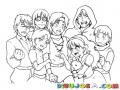 Dibujo De Grupo De Jovenes Manga Para Pintar Y Colorear