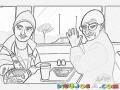 Dibujo De Hijo Y Papa Desayunando En Una Cafeteri Para Coloreara