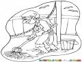 Dibujo De Pirata Limpiando Y Trapeando Un Barco Para Pintar Y Colorear