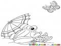 Dibujo De Rana Con Sombrilla Deseando Comerse Una Mariposa Para Colorear