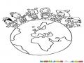 Dibujo De Ninos De Distintas Razas Del Mundo Para Pintar Y Colorear A Una Peruana Un Aficano Una Sueca Un Esquimal Un Mexicano Y Una Chinita Sobre El Planeta Tierra