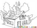 Dibujo De Casa Agarrando Fuego Y Mujer Pidiendo Ayuda Para Pintar Y Colorear Incendio De Casa En Llamas Ardiendo Y Quemandose