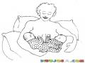Dibujo De Mama Con Gemelos Para Pintar Y Colorear Mujer Amamantando A Dos Bebes