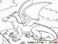 Dibujo De Dragon Sobre Un Penasco Para Pintar Y Colorear Dragon Con Alas En Una Montana