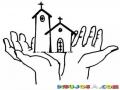 Dibujo De Manos Sosteniendo Una Iglesia Para Pintar Y Colorear