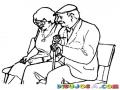 Dibujo De Abuelitos Sentados En Una Banca Del Parque Para Pintar Y Colorear Viejitos Enamorados